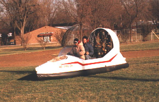 Eva driving a hovercraft